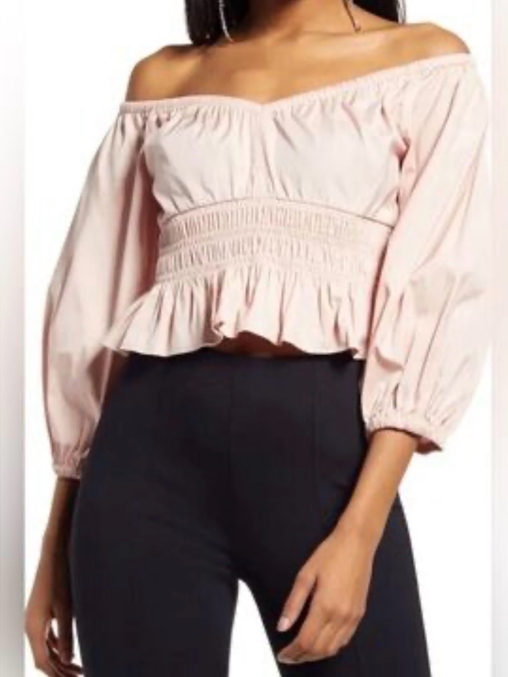 Open Edit Women’s Pink Smocked Peplum Top XL